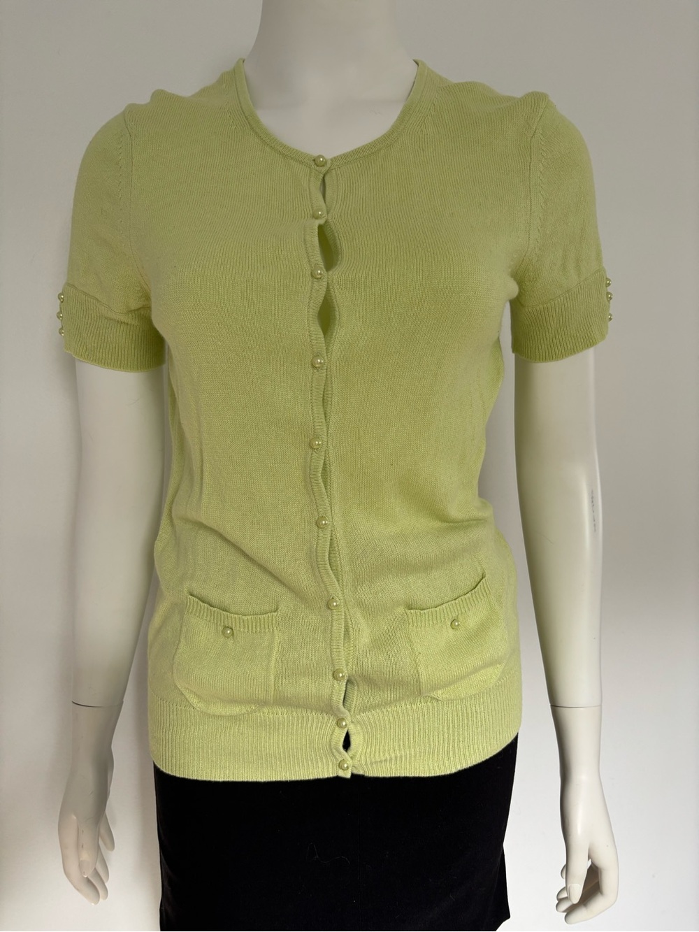 Express Light Lime Short-Sleeve Cashmere Silk Button-Down Cardigan